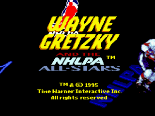 Wayne Gretzky and the NHLPA All-Stars title screen for Super Nintendo
